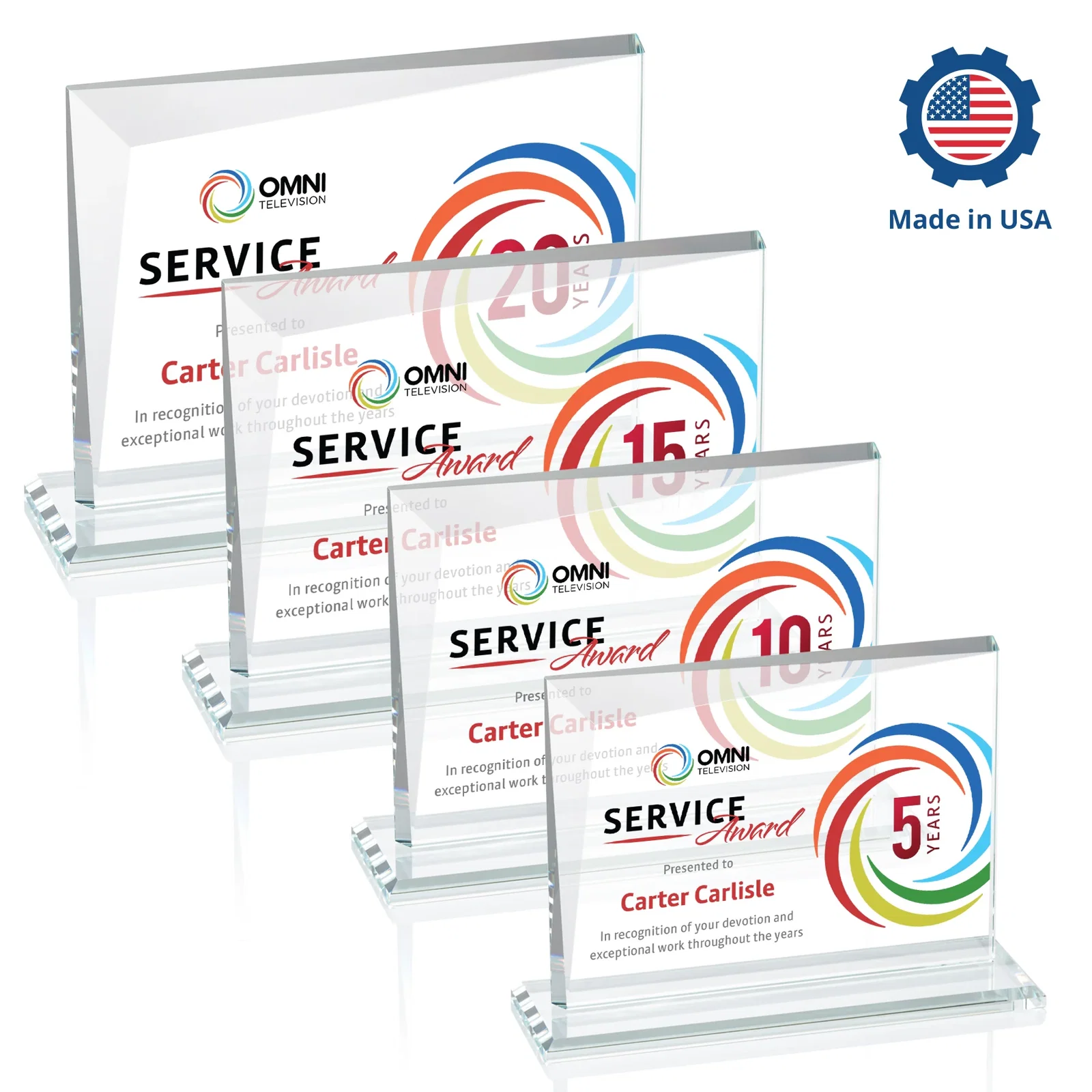 Custom Starfire Crystal Rectangle Award with One Beveled Corner, awards, with your logo for corporate award ceremonies