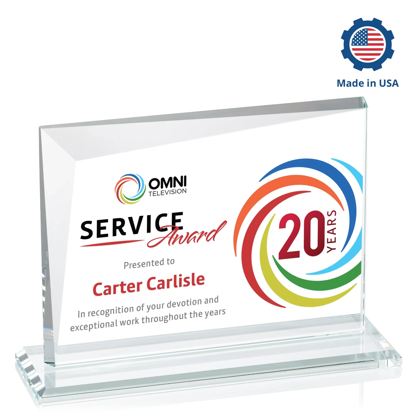 Custom Starfire Crystal Rectangle Award with One Beveled Corner, awards, with your logo for team milestone celebrations