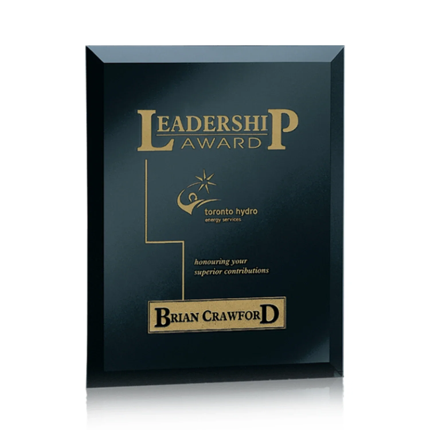 Personalized Mirror wall plaque with deep-beveled edge, etched colorfill for service anniversary gifts