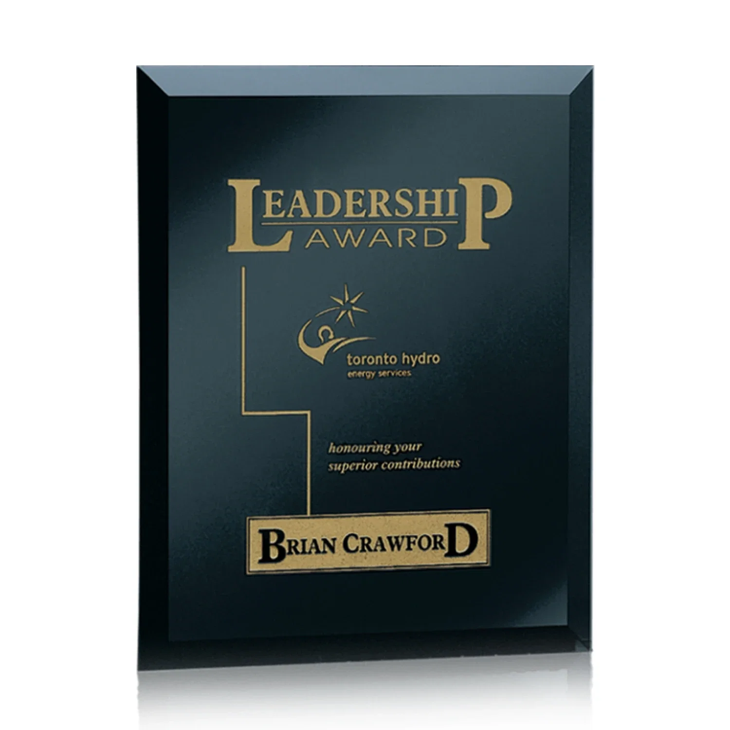 Personalized Mirror wall plaque with deep-beveled edge, etched colorfill for retirement presentations