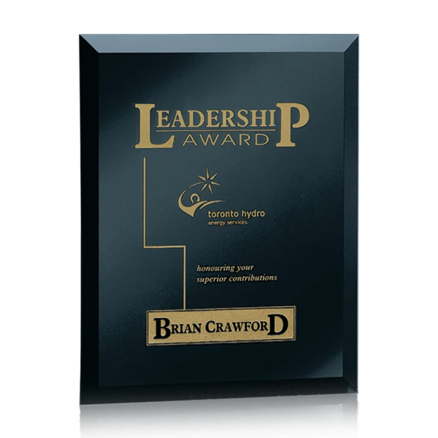 Personalized Mirror wall plaque with deep-beveled edge, etched colorfill for team milestone celebrations