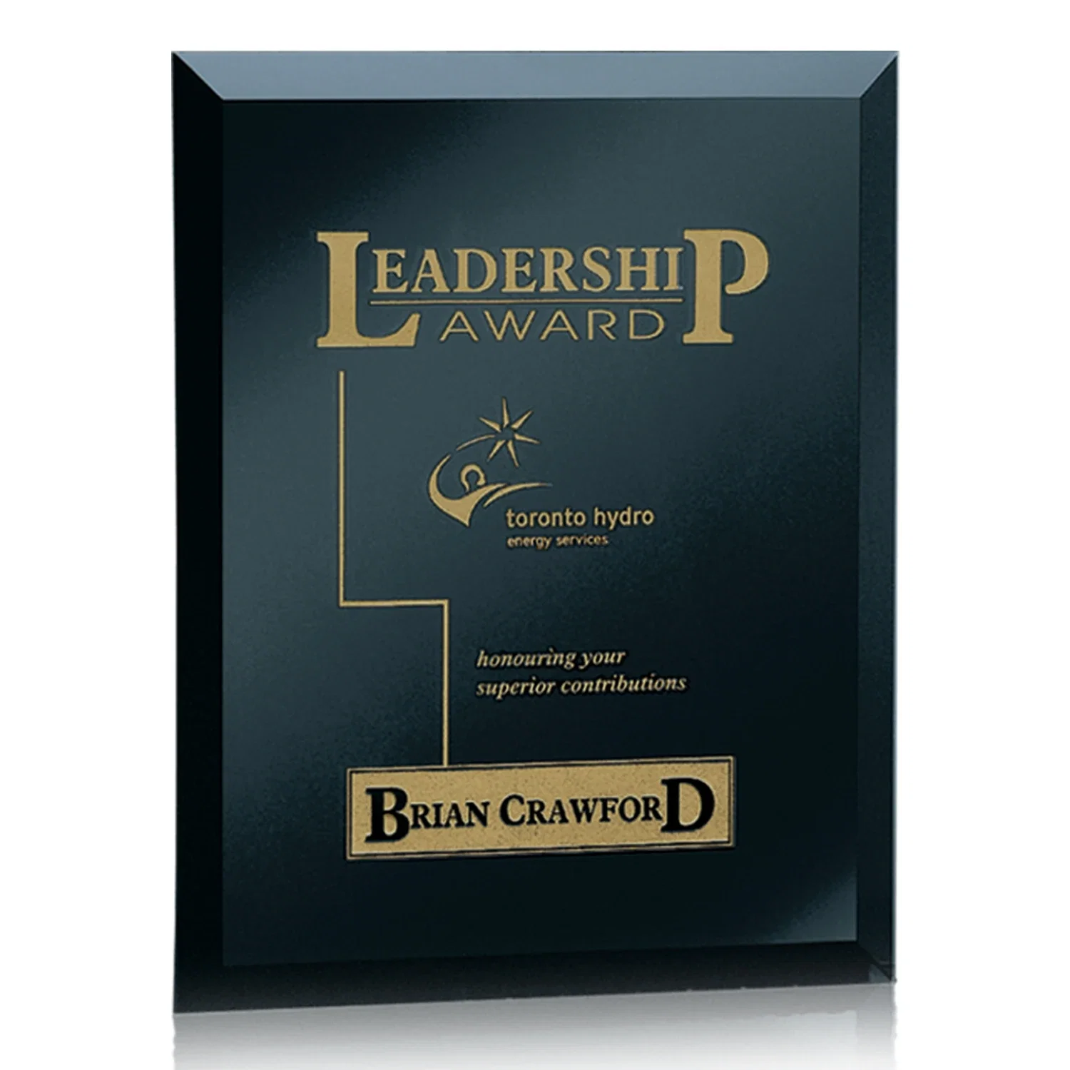 Personalized Mirror wall plaque with deep-beveled edge, etched colorfill for safety achievement programs