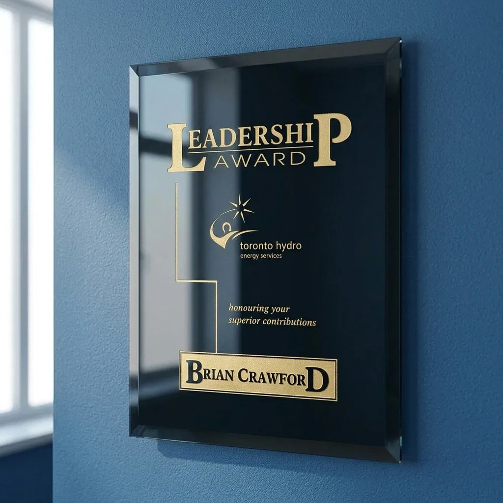 Personalized Mirror wall plaque with deep-beveled edge, etched colorfill for volunteer appreciation