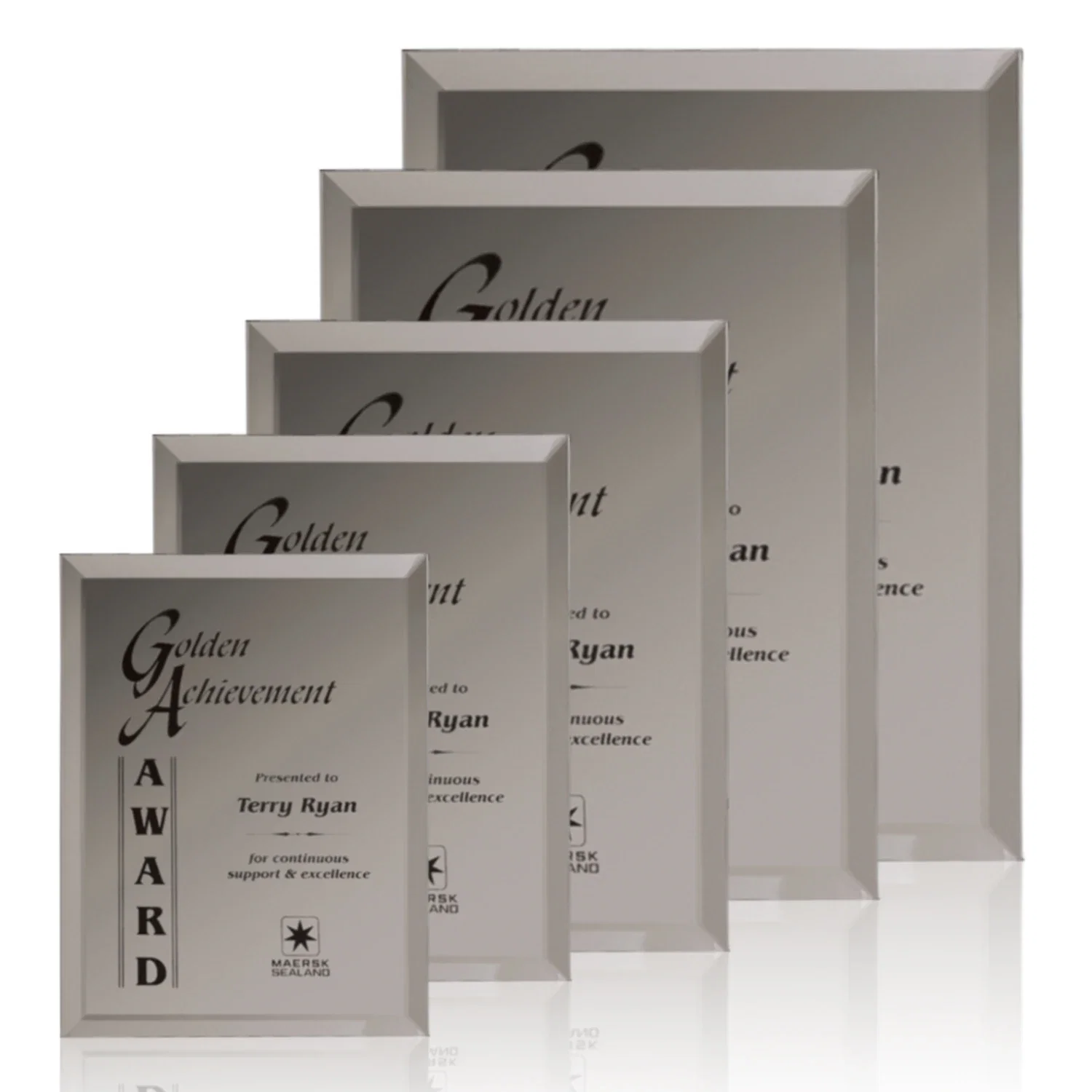 Promotional Mirror wall plaque with deep-beveled edge, etched colorfill for donor appreciation