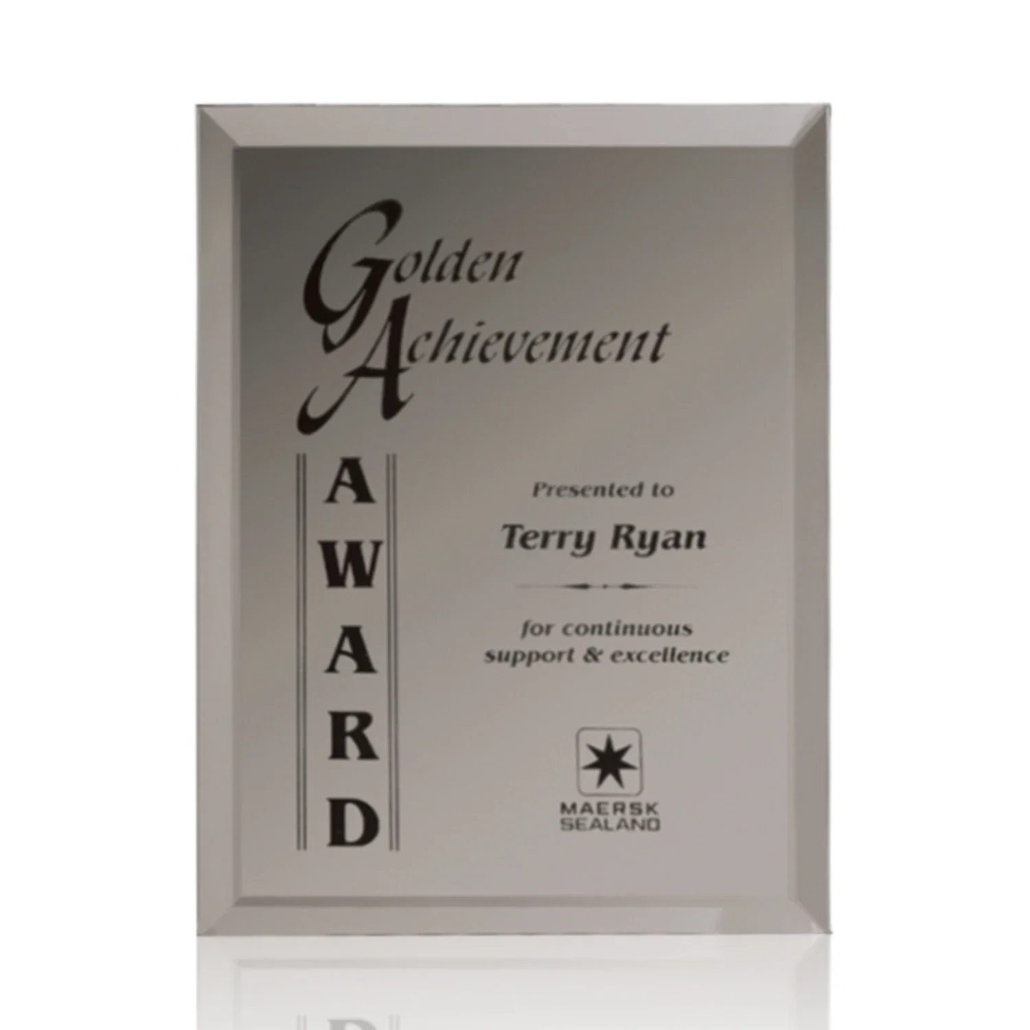 Promotional Mirror wall plaque with deep-beveled edge, etched colorfill for graduation ceremonies