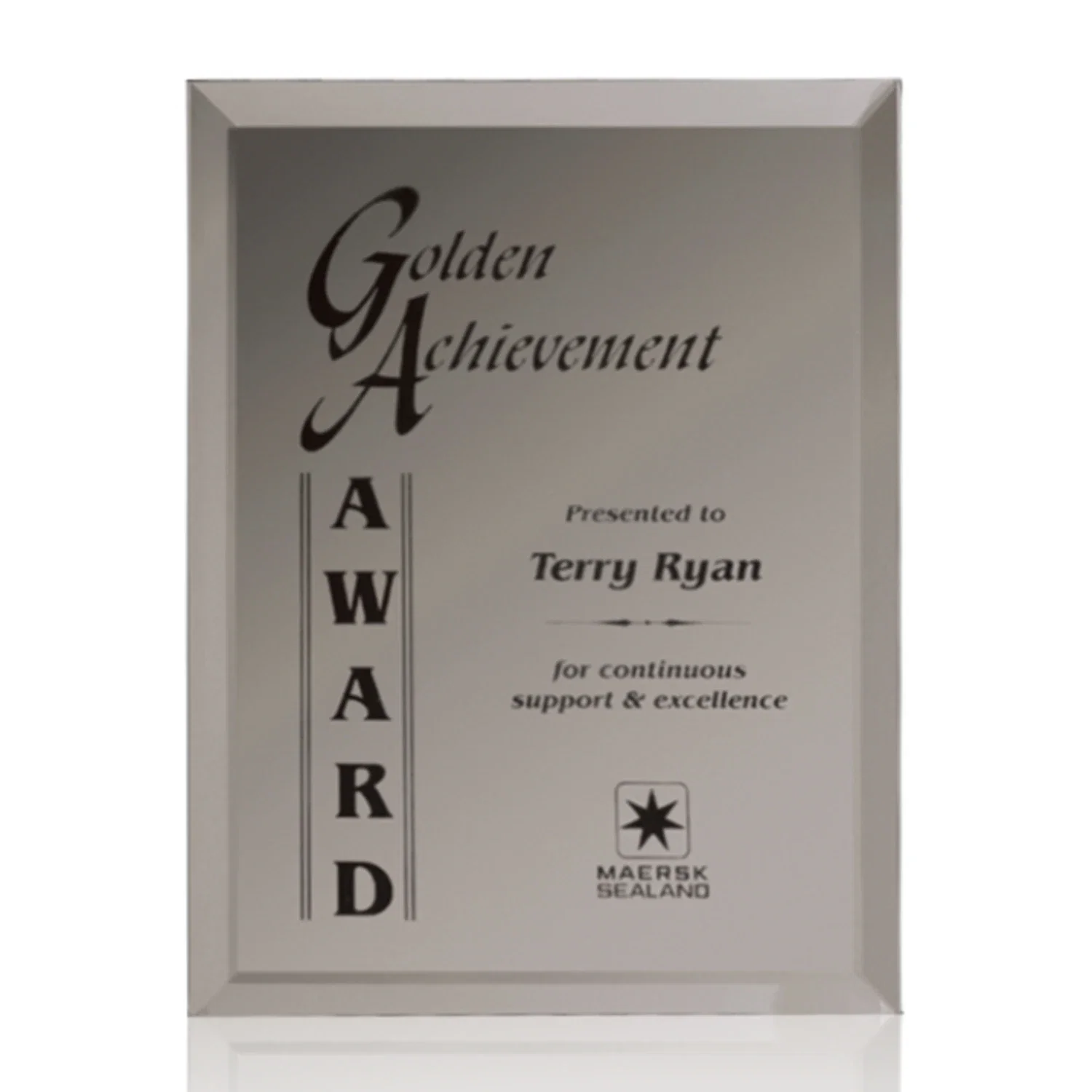 Promotional Mirror wall plaque with deep-beveled edge, etched colorfill for volunteer appreciation