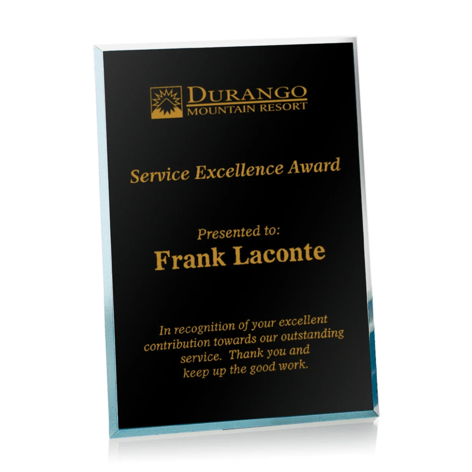 Custom Beveled silver mirror plaque, etched on the back not the front for graduation ceremonies