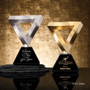 Cast Metal Twisted-Rod Triangle Award on Ebony Crystal Base