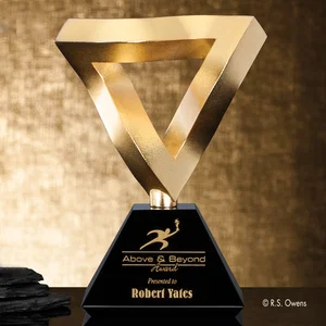Cast Metal Twisted-Rod Triangle Award on Ebony Crystal Base