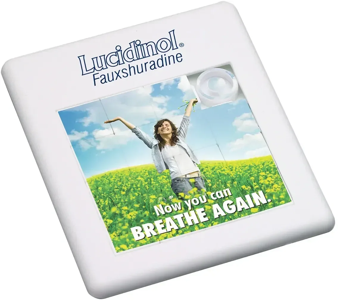 Mix & Match 15-tile sliding puzzle, custom branded full-color sliding puzzle, hero view with logo