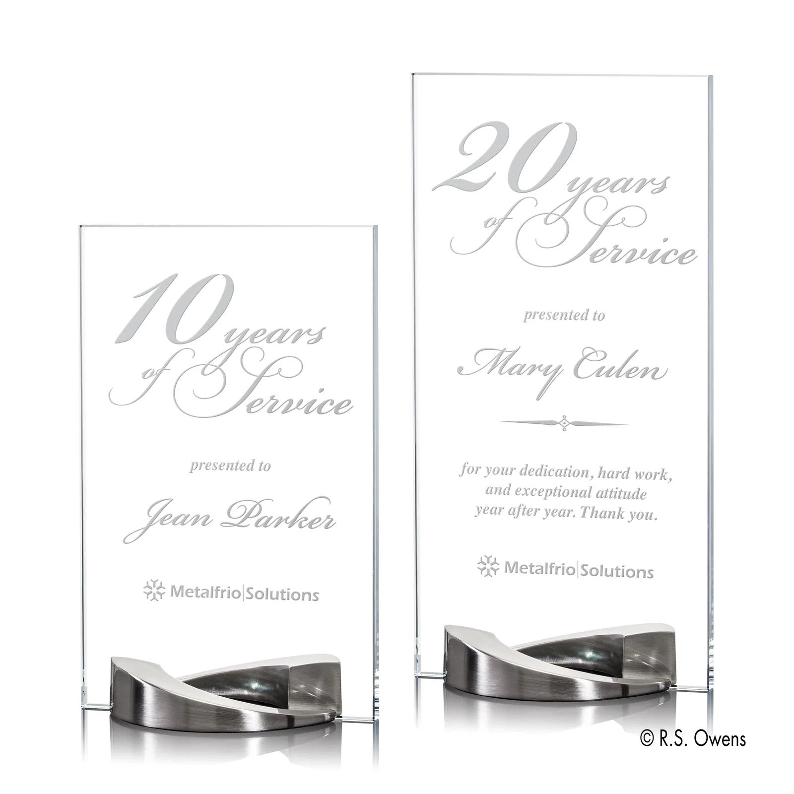 Custom Clear Starfire Glass Award on a Cast Metal Base - Mobius for employee recognition