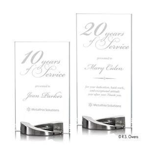 Clear Starfire Glass Award on a Cast Metal Base - Mobius