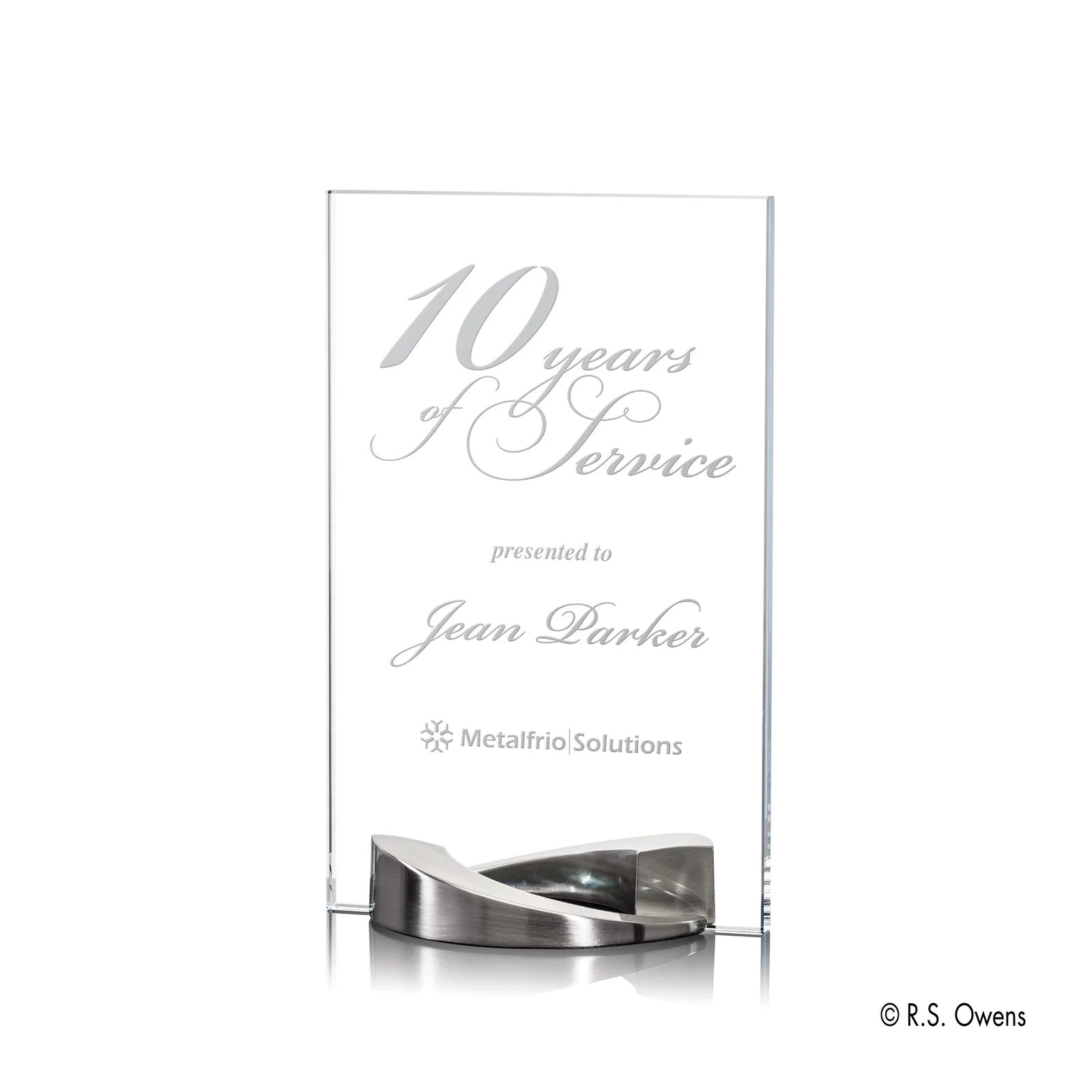 Custom Clear Starfire Glass Award on a Cast Metal Base - Mobius for corporate award ceremonies