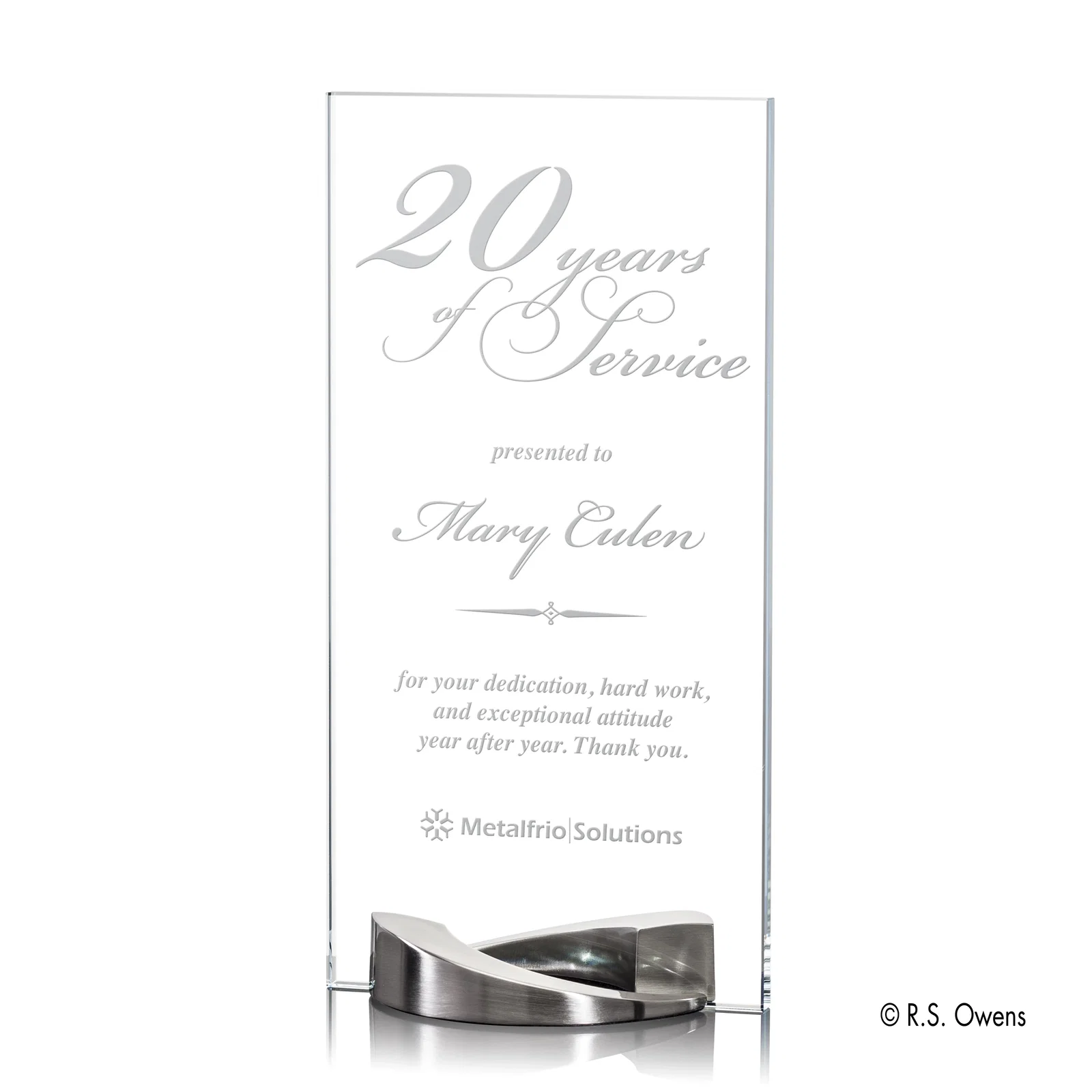 Custom Clear Starfire Glass Award on a Cast Metal Base - Mobius for service anniversary gifts