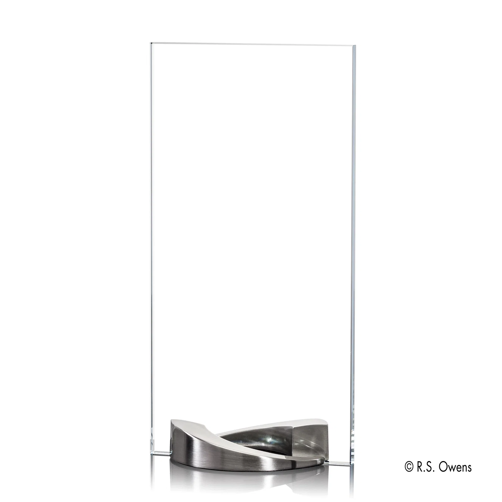 Custom Clear Starfire Glass Award on a Cast Metal Base - Mobius for retirement presentations