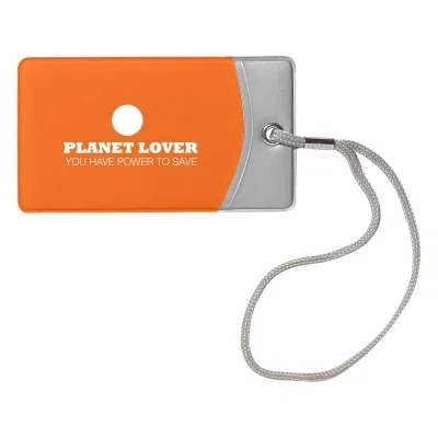 Silver luggage tag accented with a bright colored border