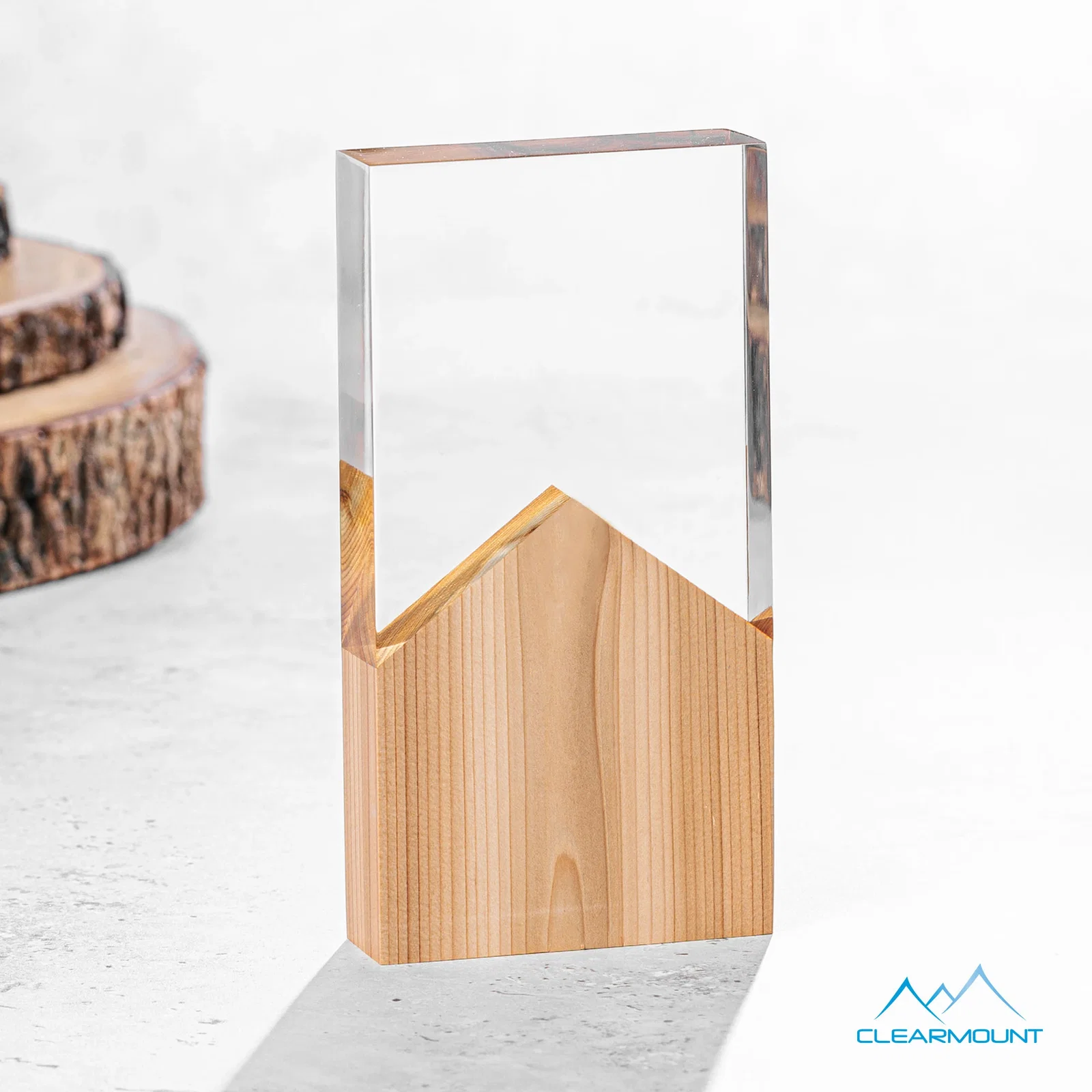 Custom Lucite and Wood Peak Award with Dual Decoration for volunteer appreciation