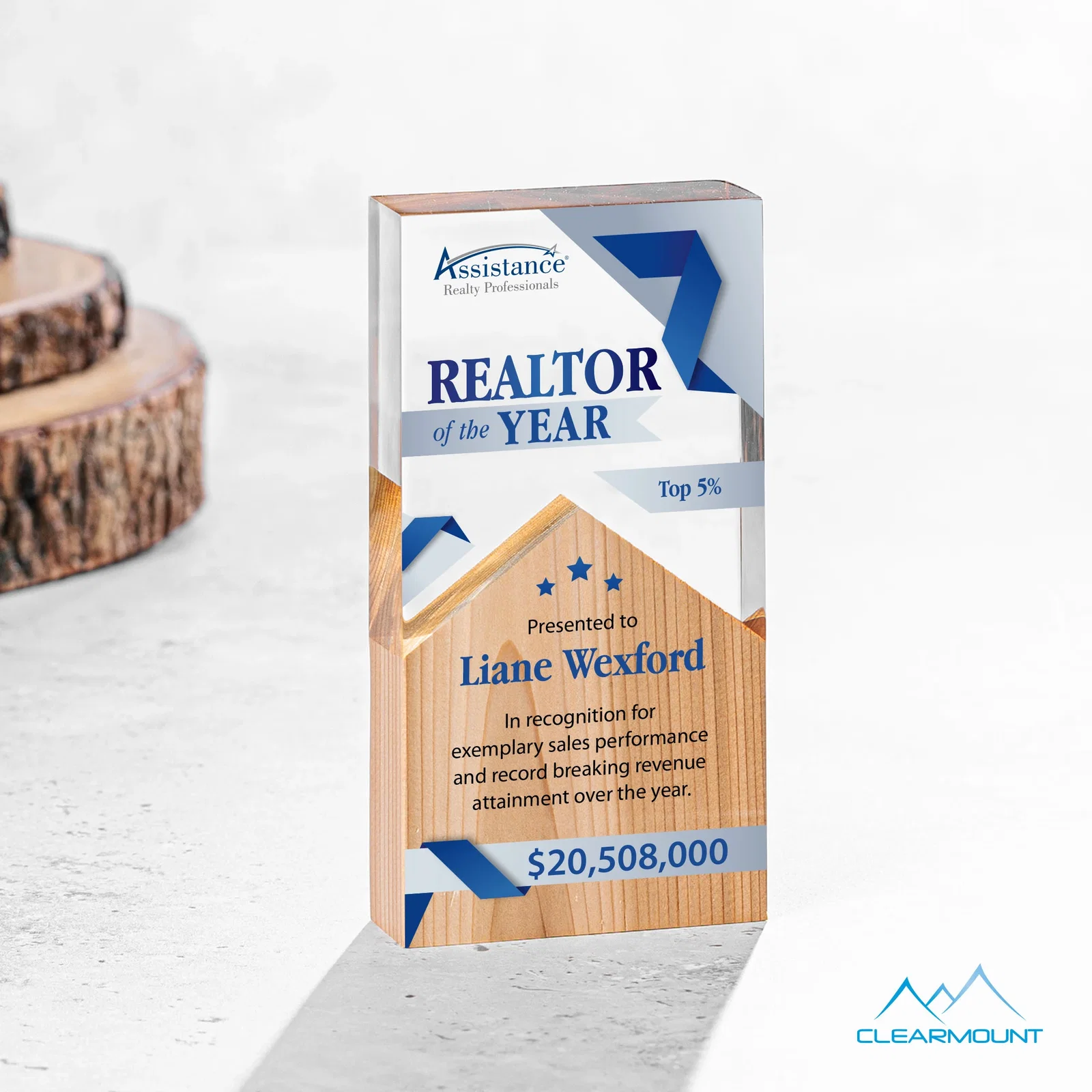 Custom Lucite and Wood Peak Award with Dual Decoration for team milestone celebrations