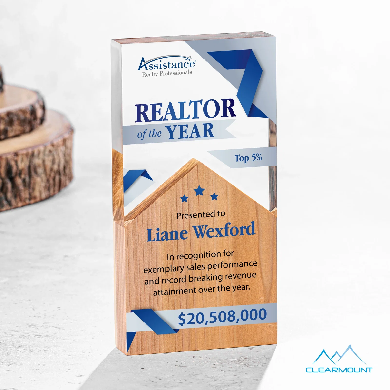 Custom Lucite and Wood Peak Award with Dual Decoration for graduation ceremonies