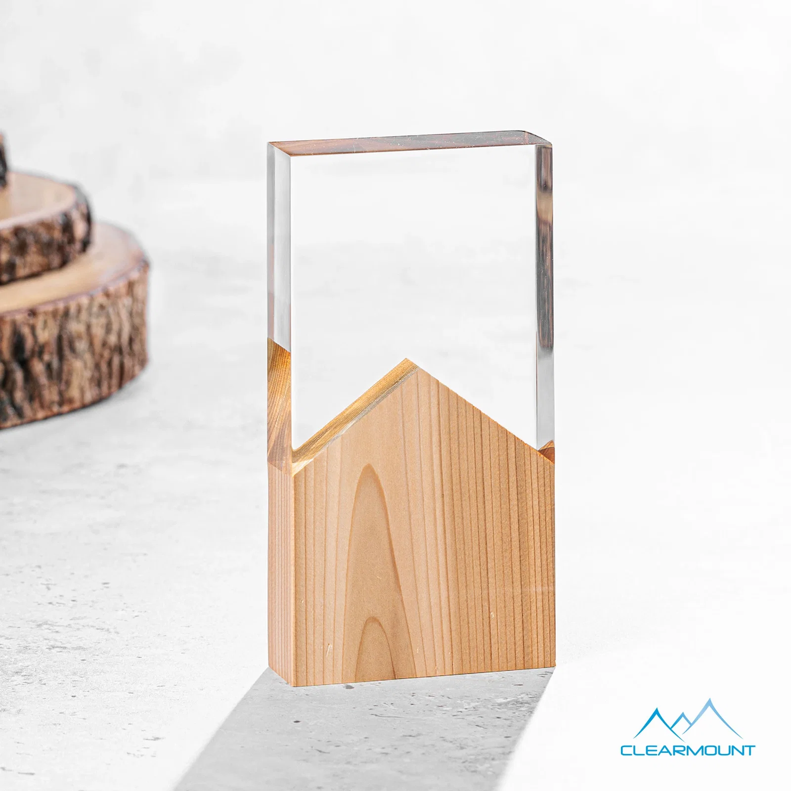 Custom Lucite and Wood Peak Award with Dual Decoration for safety achievement programs