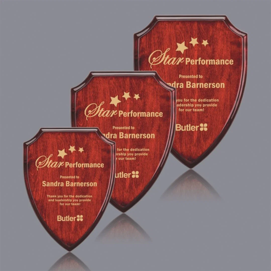 Custom High-Gloss Rosewood Shield Wall Plaque for employee recognition