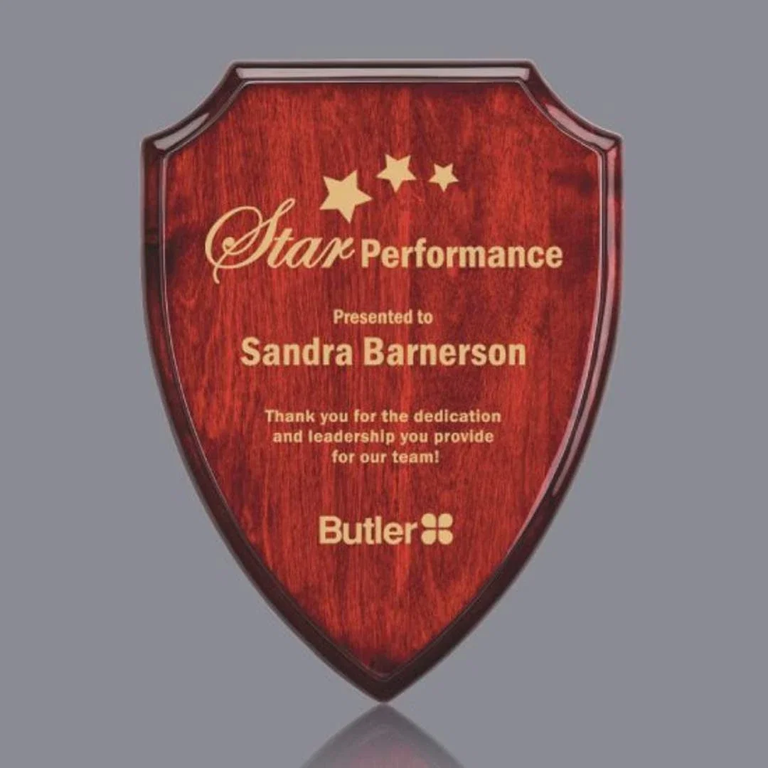 Custom High-Gloss Rosewood Shield Wall Plaque for corporate award ceremonies