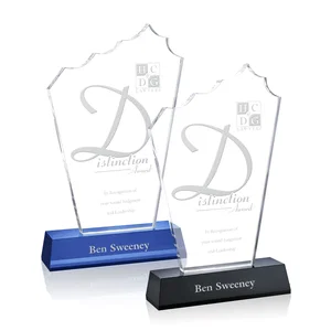 Sculpted Optical Crystal Peak Award on a Matching Blue Base