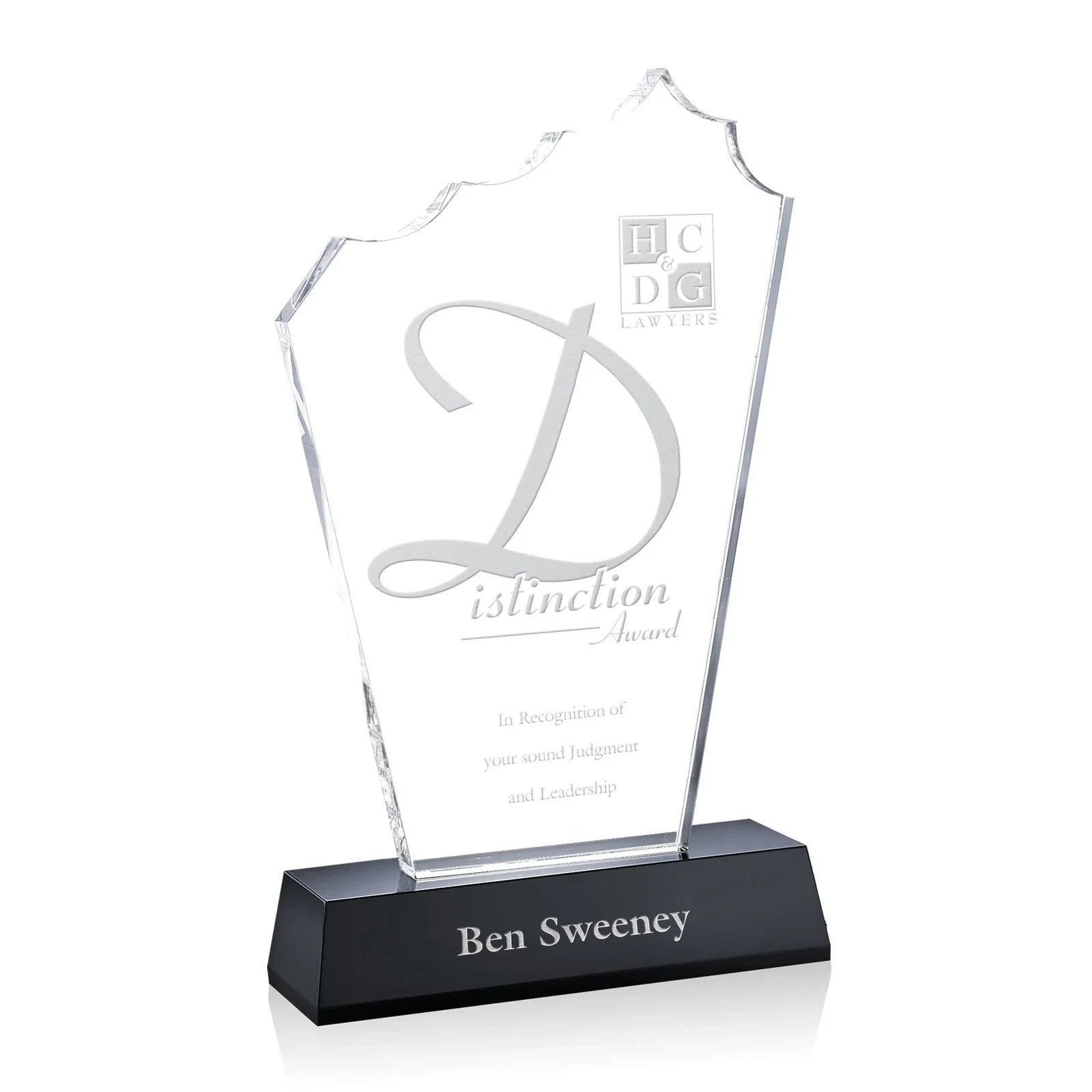 Custom Sculpted Optical Crystal Peak Award on a Matching Blue Base, awards for corporate award ceremonies