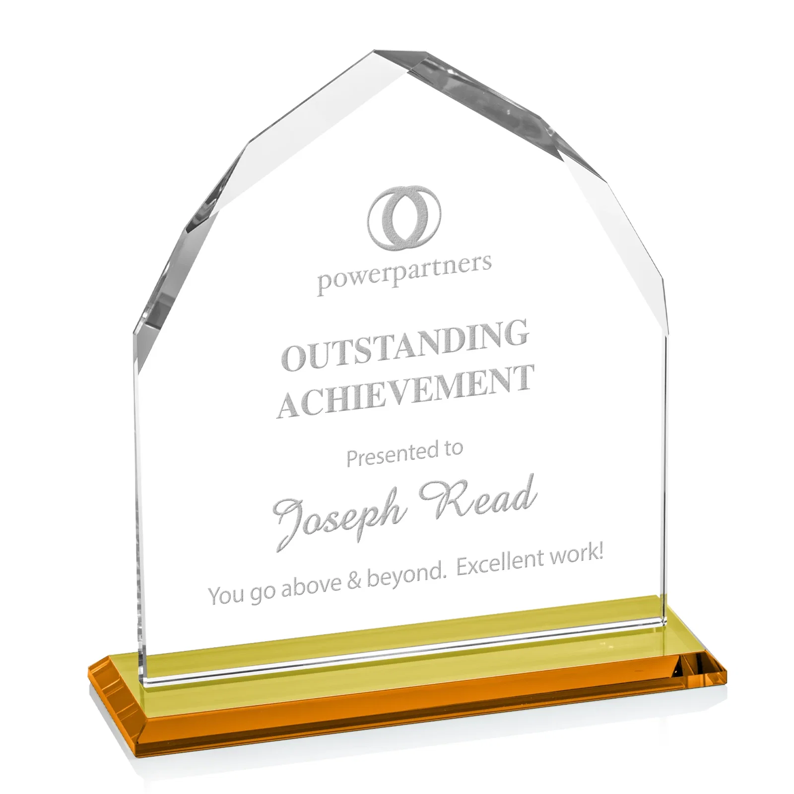 Custom Starfire Crystal Upright Award with Bevels on Front and Back, awards for volunteer appreciation