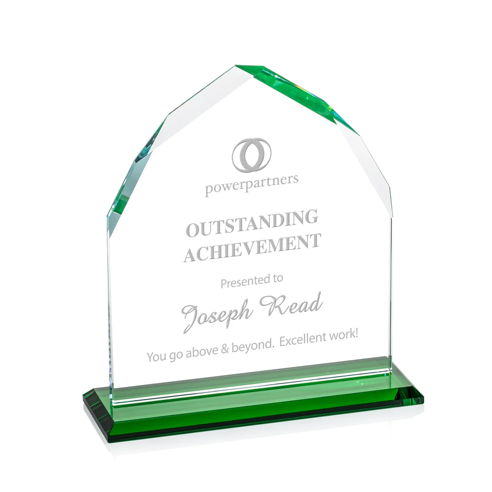 Custom Starfire Crystal Upright Award with Bevels on Front and Back, awards for company anniversary events