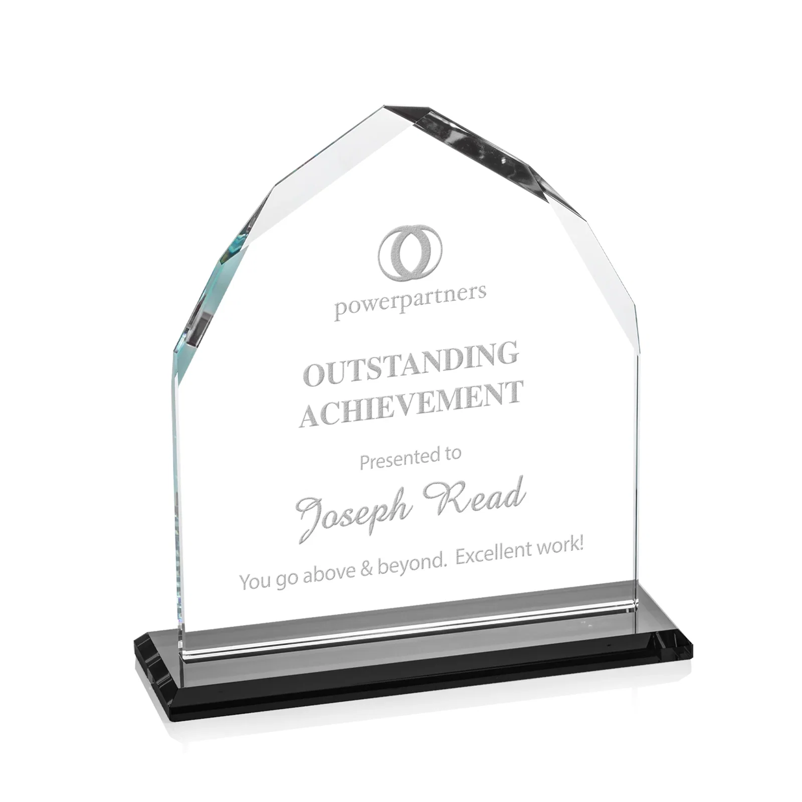 Personalized Starfire Crystal Upright Award with Bevels on Front and Back, awards for retirement presentations