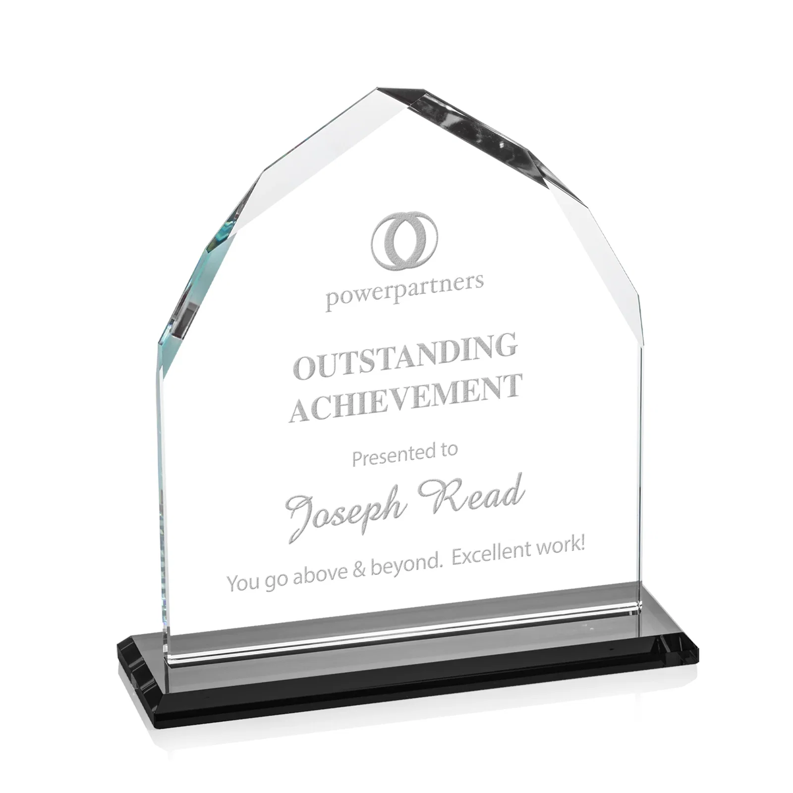 Personalized Starfire Crystal Upright Award with Bevels on Front and Back, awards for team milestone celebrations