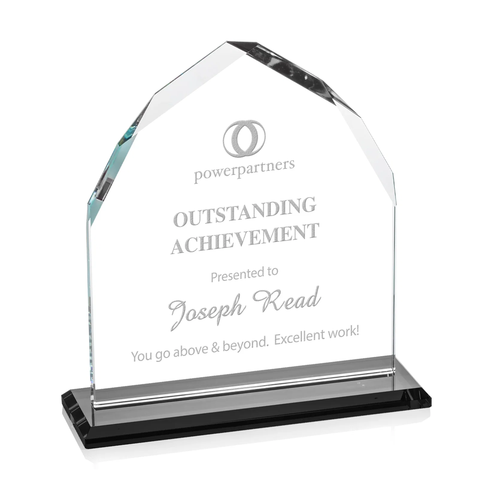 Personalized Starfire Crystal Upright Award with Bevels on Front and Back, awards for donor appreciation