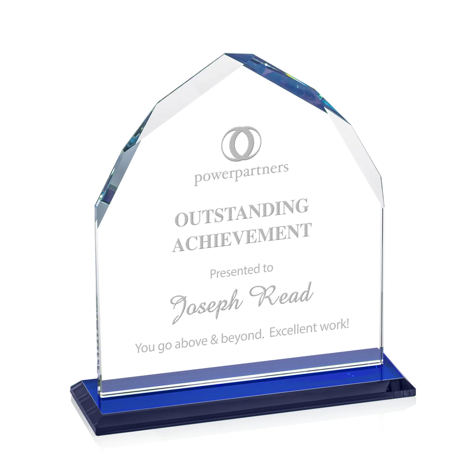 Personalized Starfire Crystal Upright Award with Bevels on Front and Back, awards for dealer and partner awards