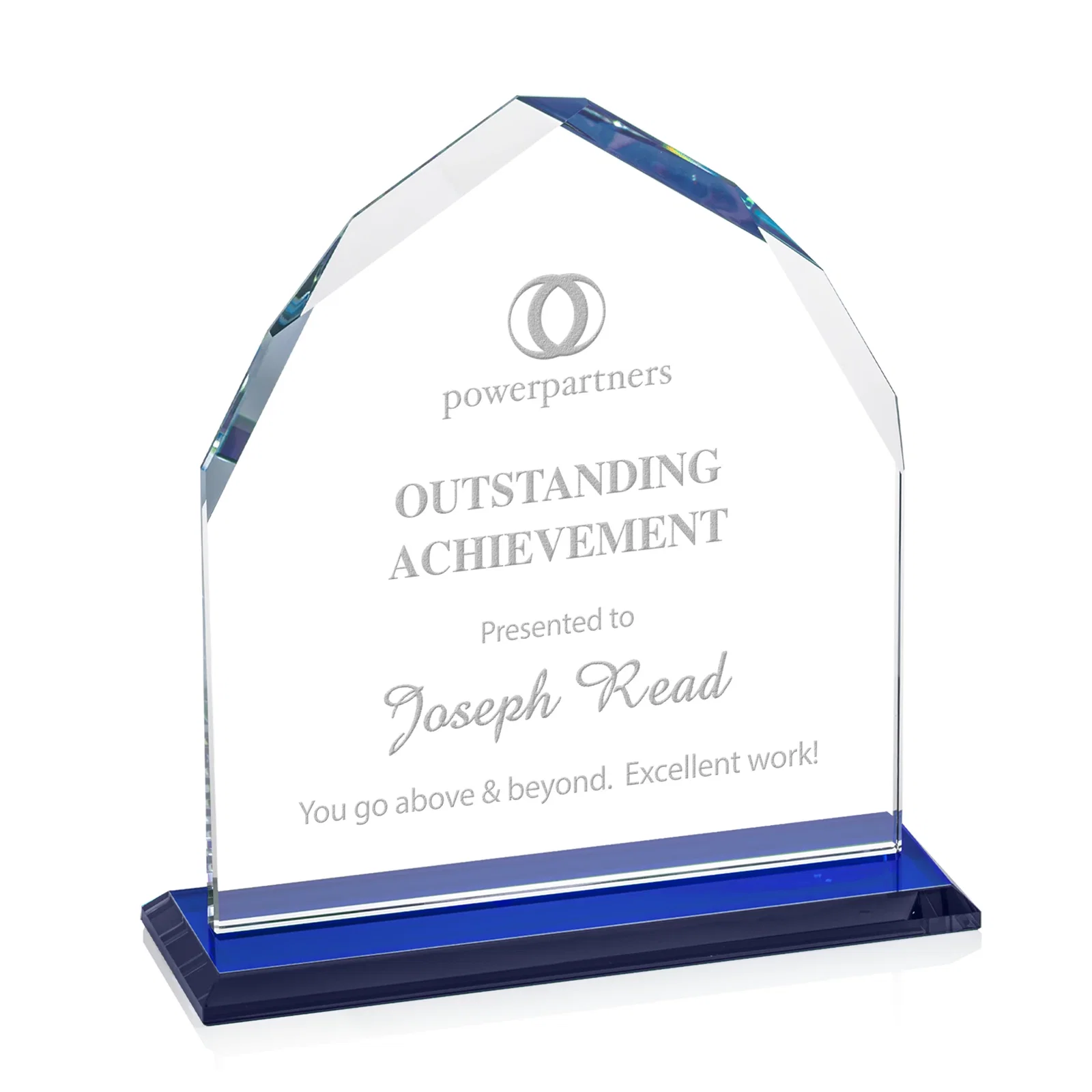 Personalized Starfire Crystal Upright Award with Bevels on Front and Back, awards for company anniversary events