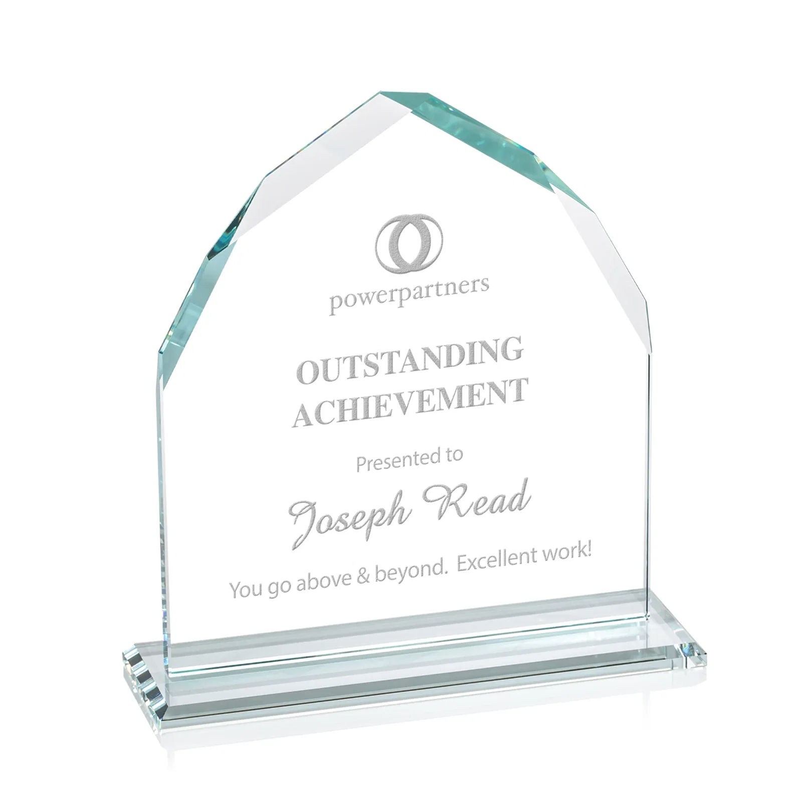 Custom Starfire Crystal Upright Award with Bevels on Front and Back, awards for service anniversary gifts