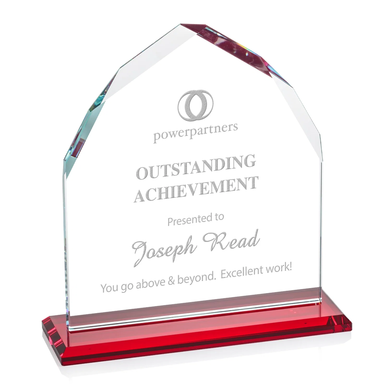 Promotional Starfire Crystal Upright Award with Bevels on Front and Back, awards for team milestone celebrations