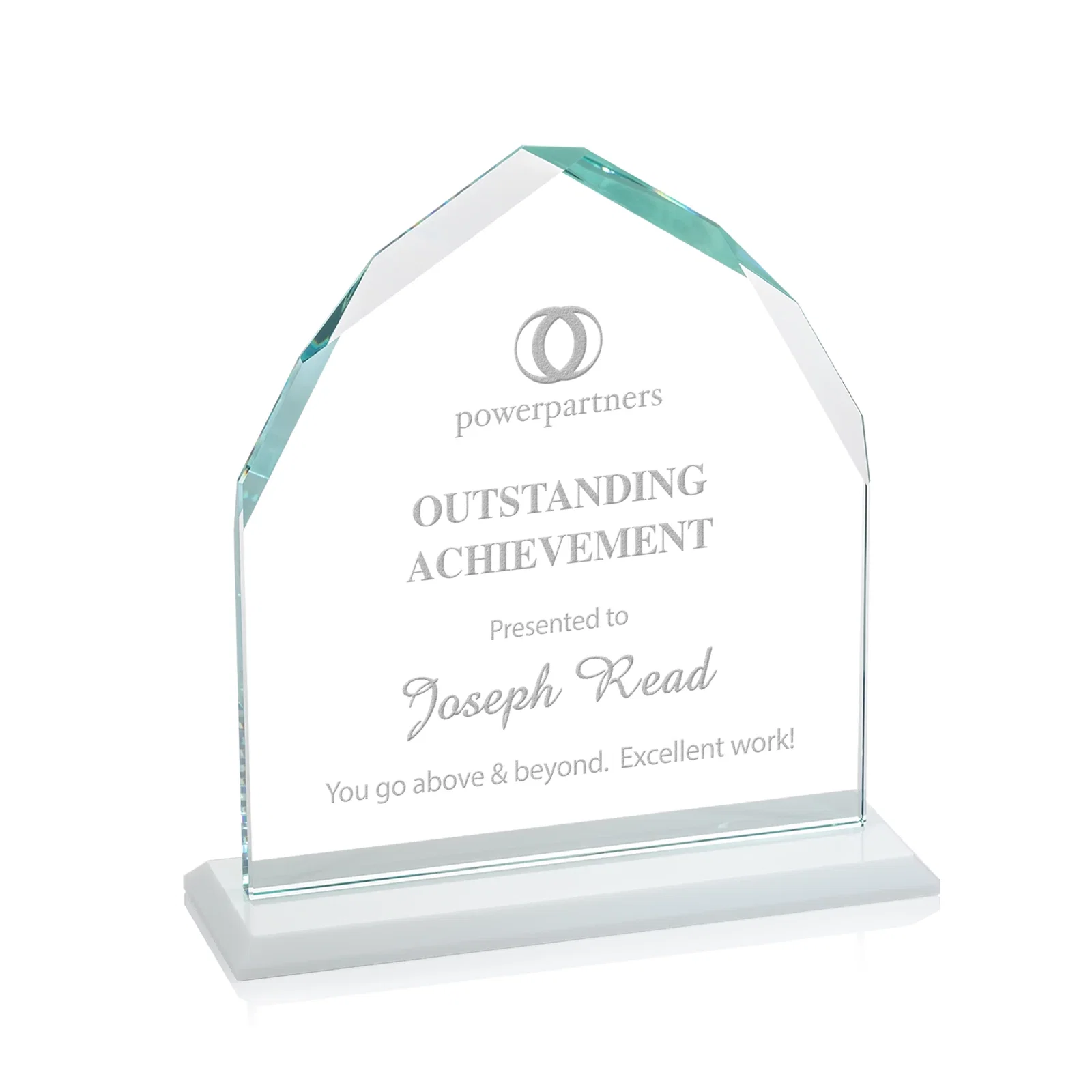 Branded Starfire Crystal Upright Award with Bevels on Front and Back, awards for employee recognition
