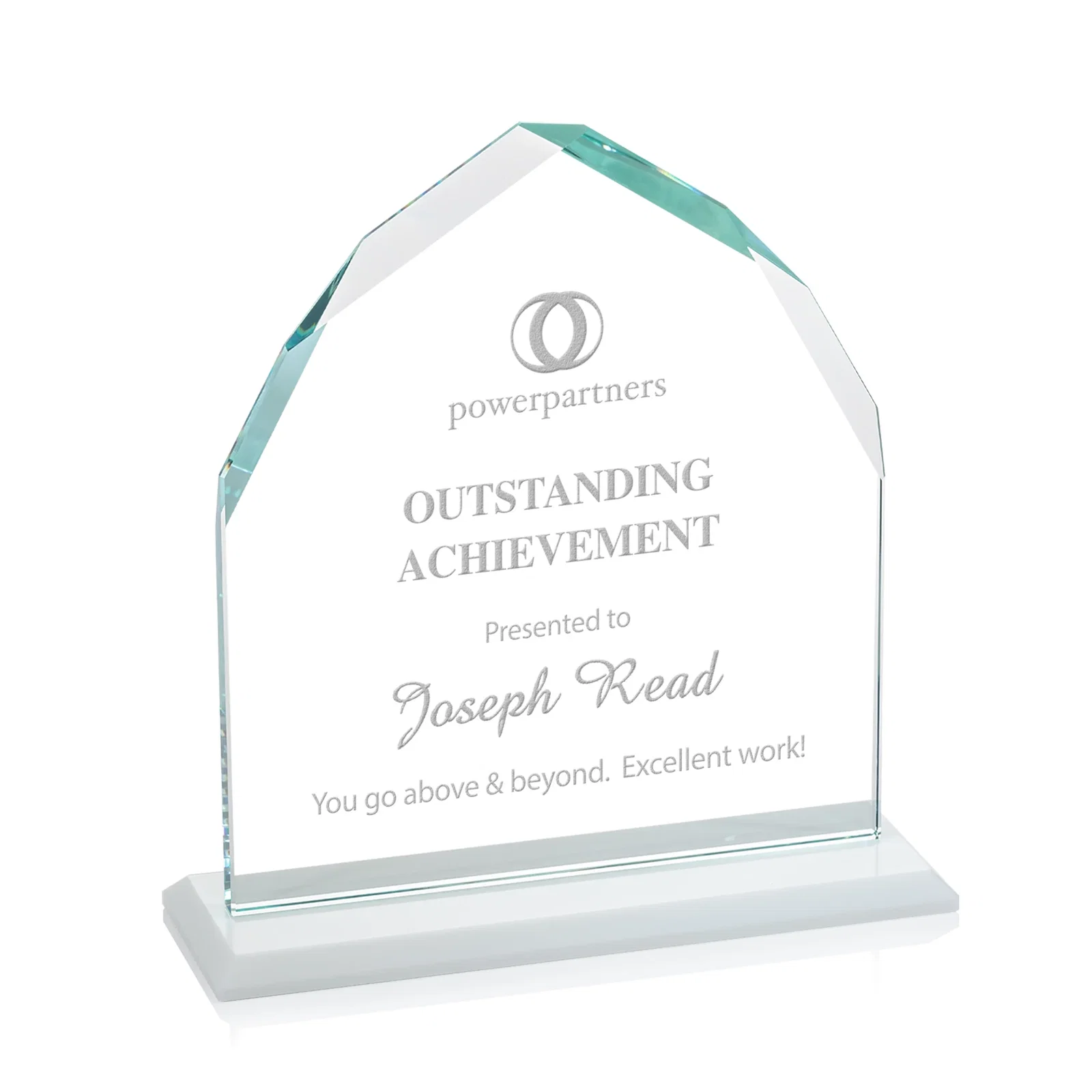 Branded Starfire Crystal Upright Award with Bevels on Front and Back, awards for corporate award ceremonies