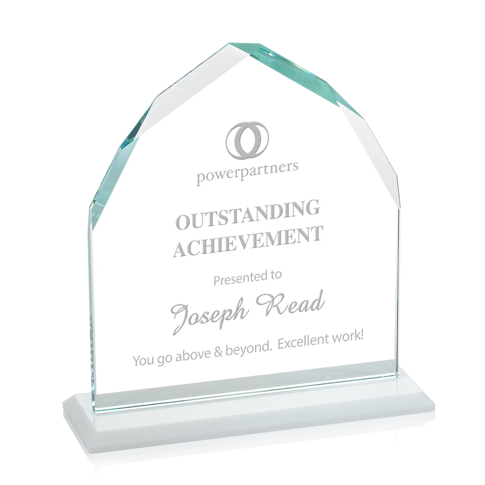 Branded Starfire Crystal Upright Award with Bevels on Front and Back, awards for service anniversary gifts