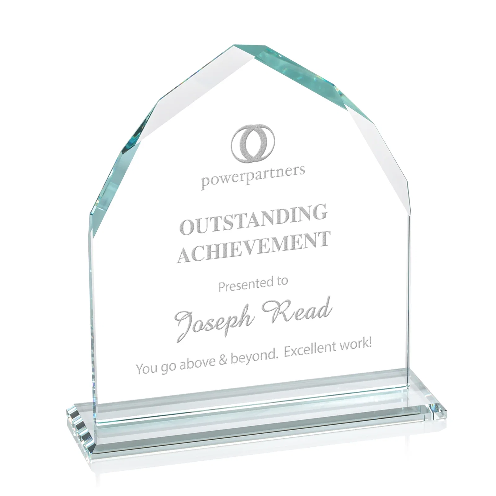 Custom Starfire Crystal Upright Award with Bevels on Front and Back, awards for sales achievement awards