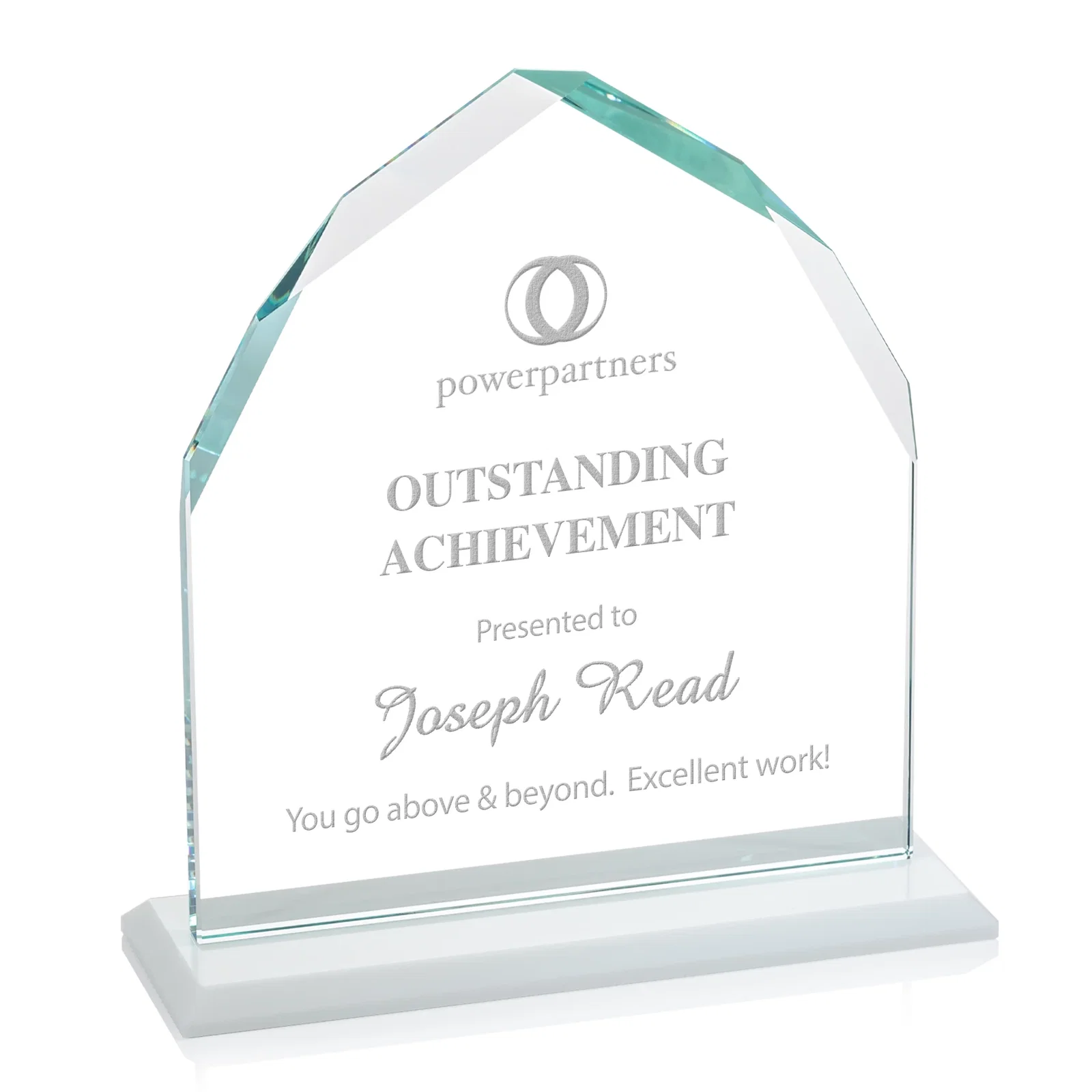 Branded Starfire Crystal Upright Award with Bevels on Front and Back, awards for sales achievement awards