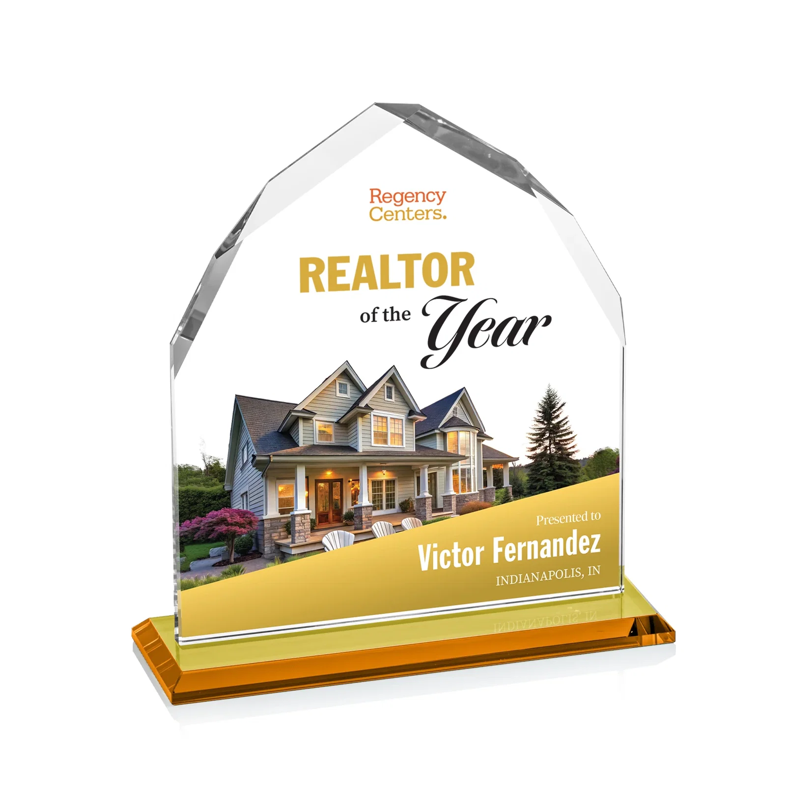 Branded Starfire Crystal Upright Award with Bevels on Front and Back, awards for dealer and partner awards