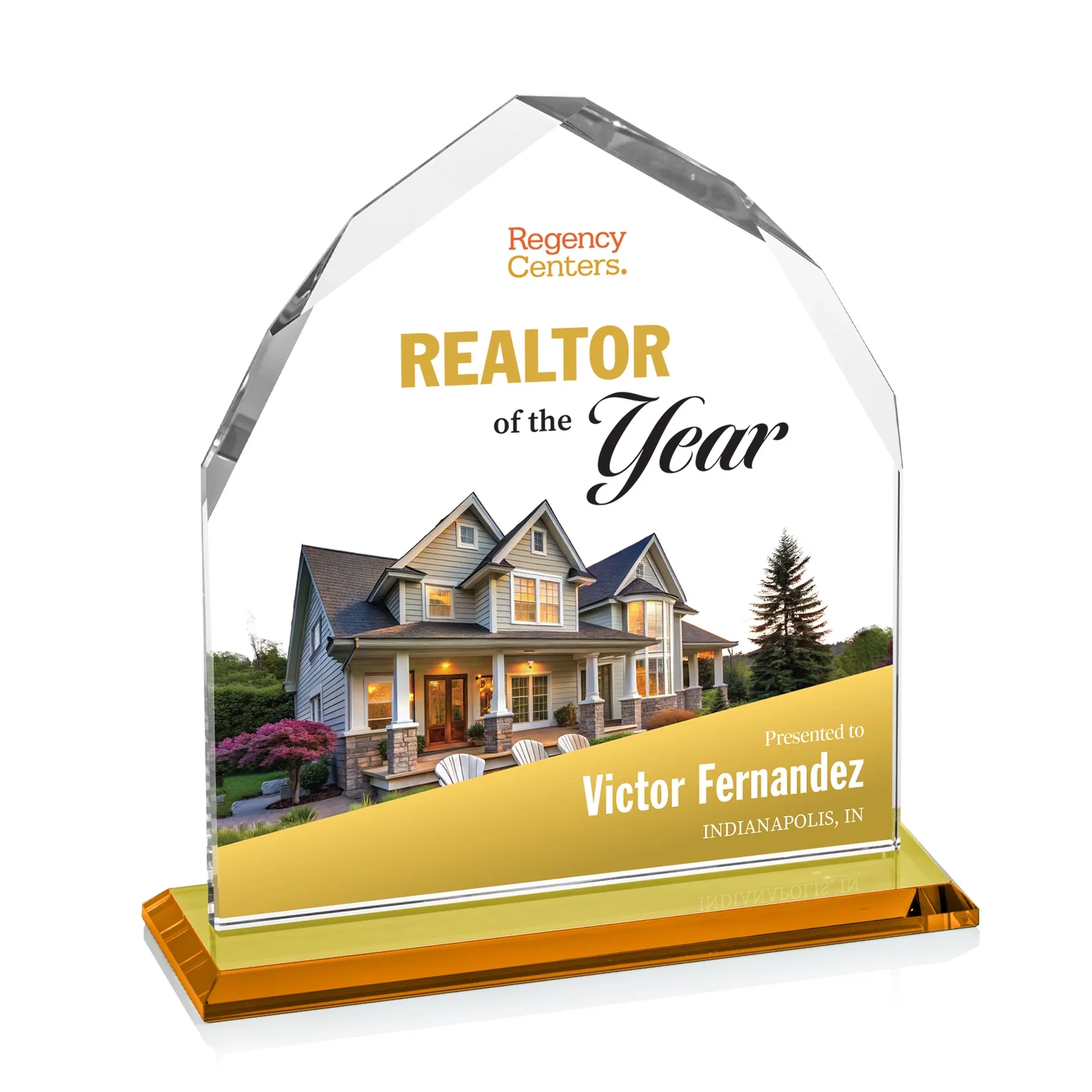 Custom printed Starfire Crystal Upright Award with Bevels on Front and Back, awards for employee recognition