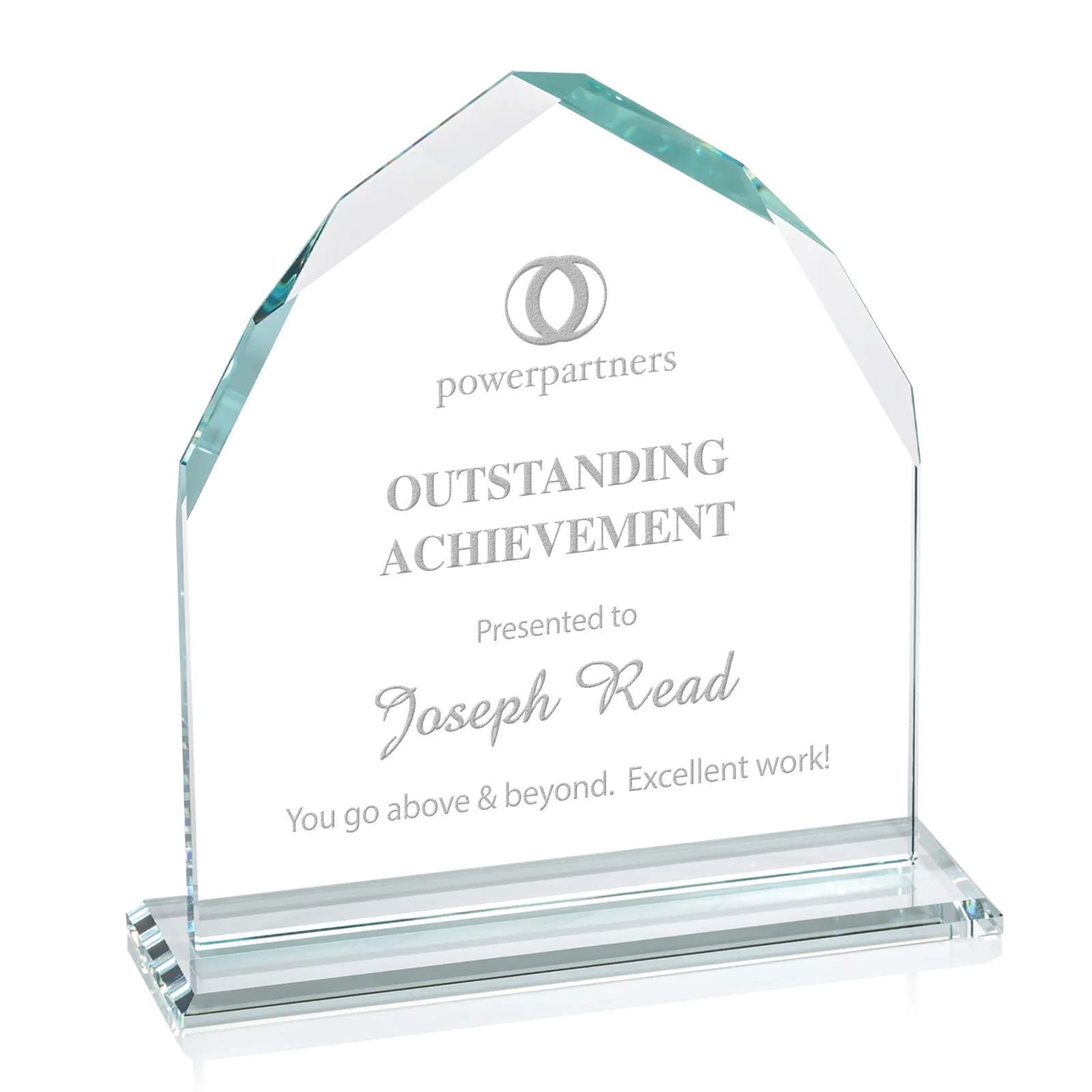 Custom Starfire Crystal Upright Award with Bevels on Front and Back, awards for retirement presentations