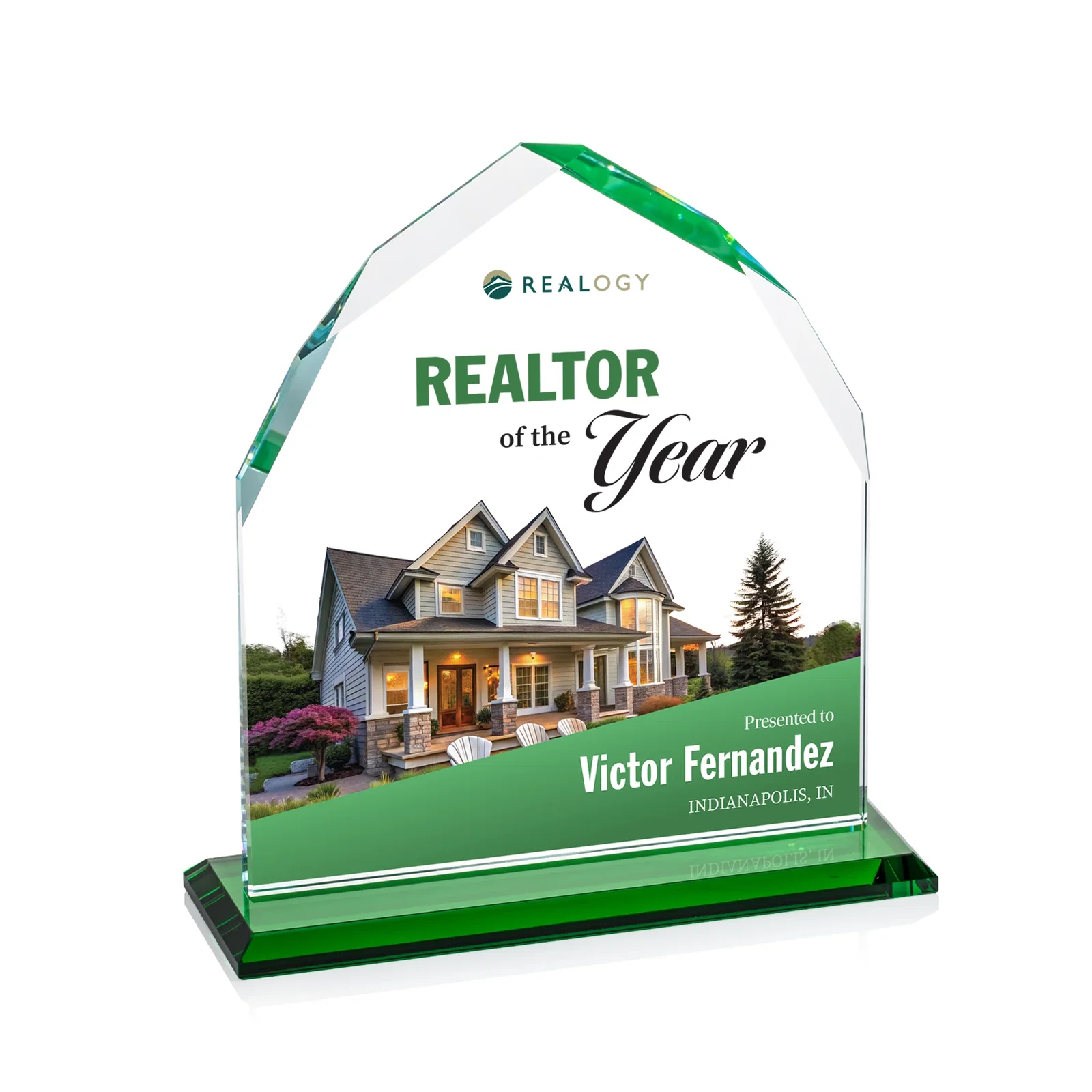 Custom printed Starfire Crystal Upright Award with Bevels on Front and Back, awards for sales achievement awards