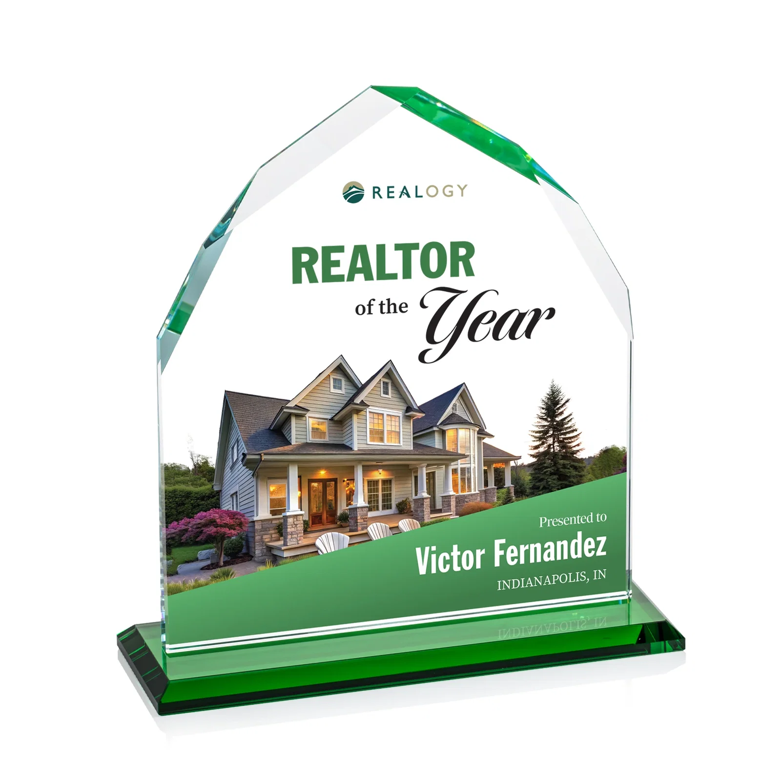 Custom printed Starfire Crystal Upright Award with Bevels on Front and Back, awards for retirement presentations