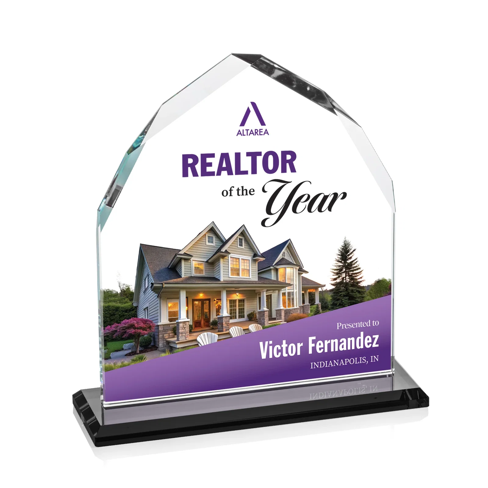Custom printed Starfire Crystal Upright Award with Bevels on Front and Back, awards for volunteer appreciation