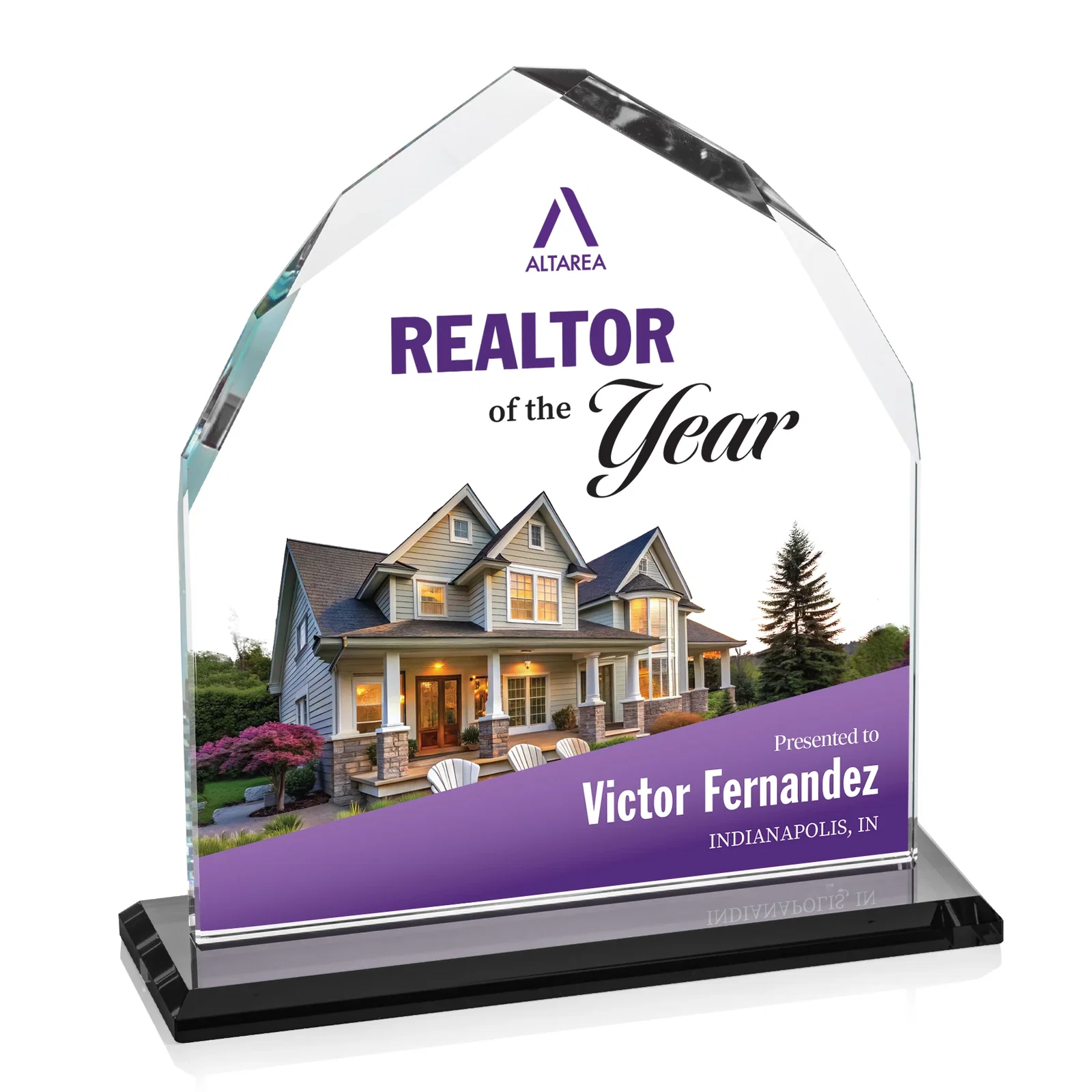 Custom printed Starfire Crystal Upright Award with Bevels on Front and Back, awards for company anniversary events