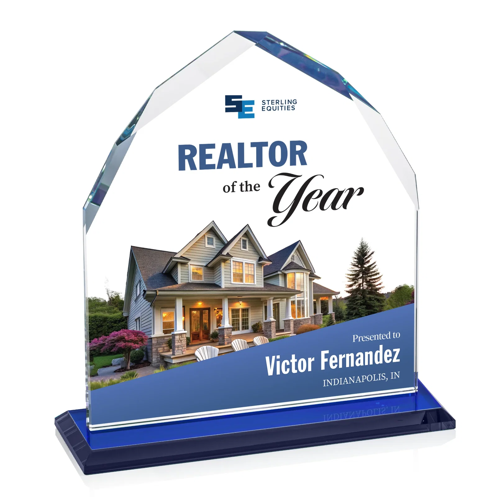 Customized Starfire Crystal Upright Award with Bevels on Front and Back, awards for retirement presentations